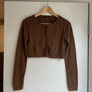 Brandy Melville Athelia Ribbed Cropped Cardigan in brown